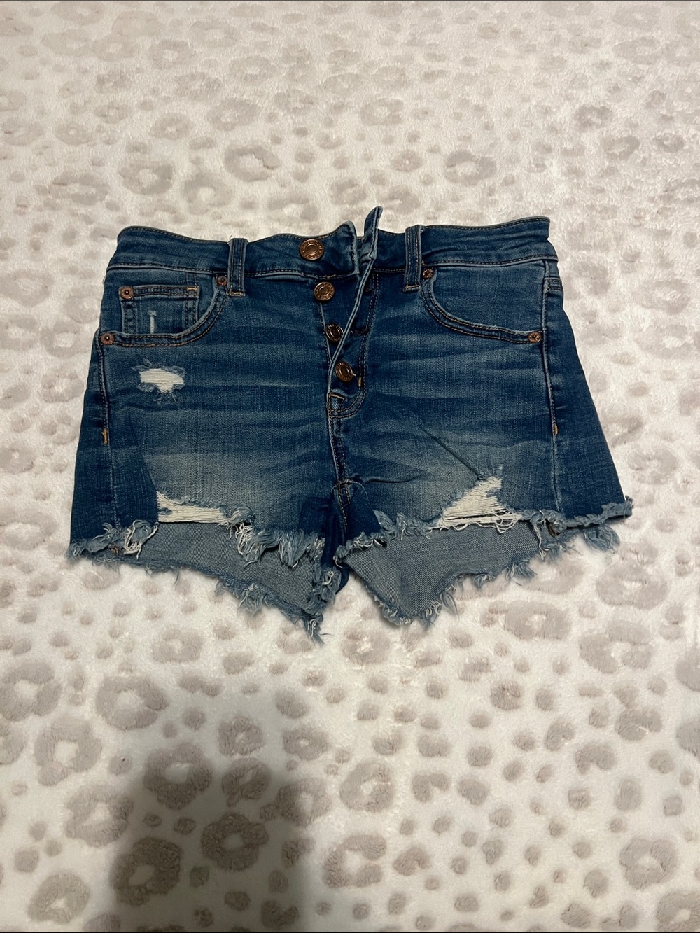 American Eagle Outfitters Distressed Dark Blue High-Rise Denim Shorts